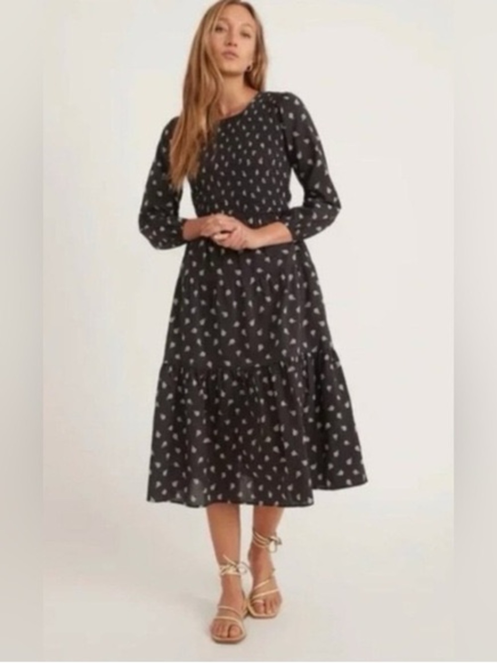 Marine Layer | Camille Smocked Midi Dress Grey Size XS